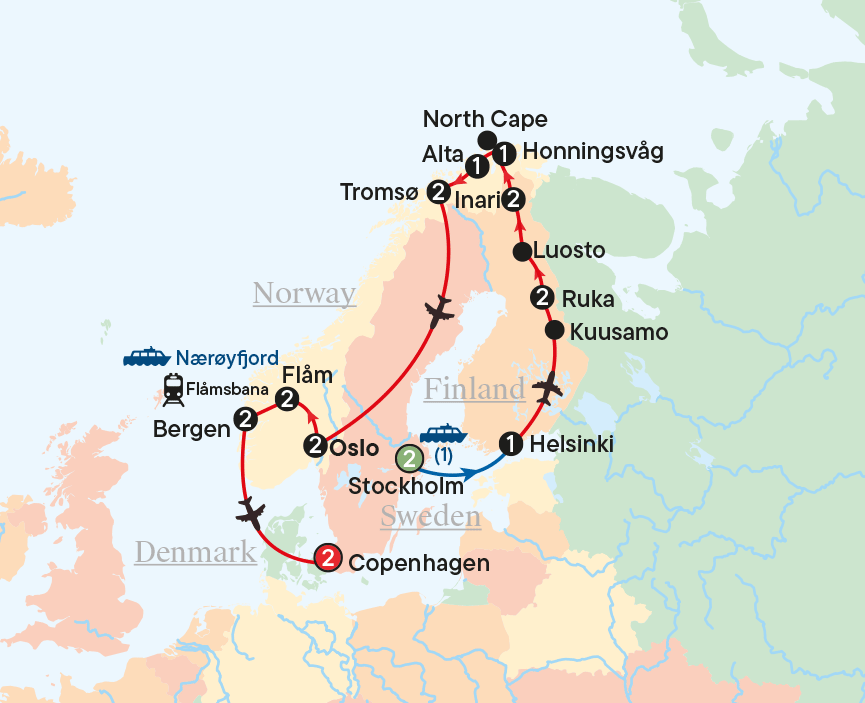 Map - Scandinavian Discovery  - Autumn Colours & Northern Lights 2027